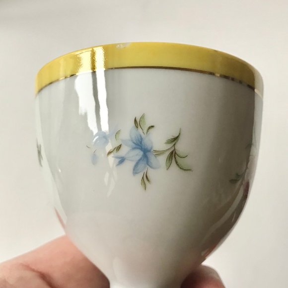 Vintage Porcelain Floral Gold Gilded Egg Cups Yellow White Flowers Pink Blue - Picture 11 of 15